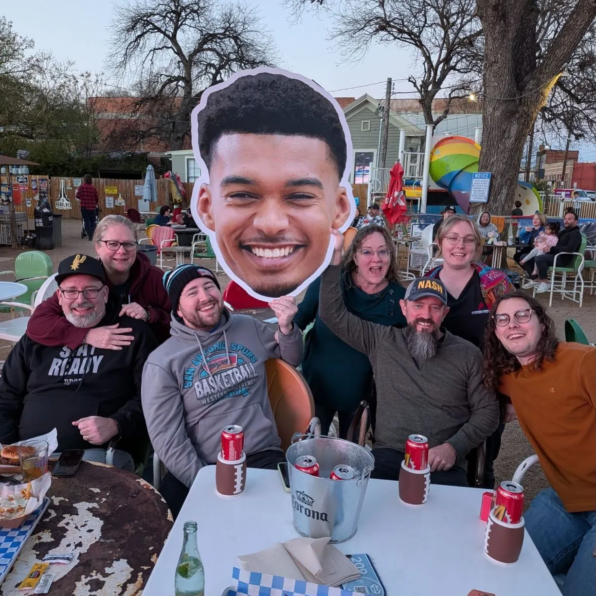 Wemby fan group on the patio